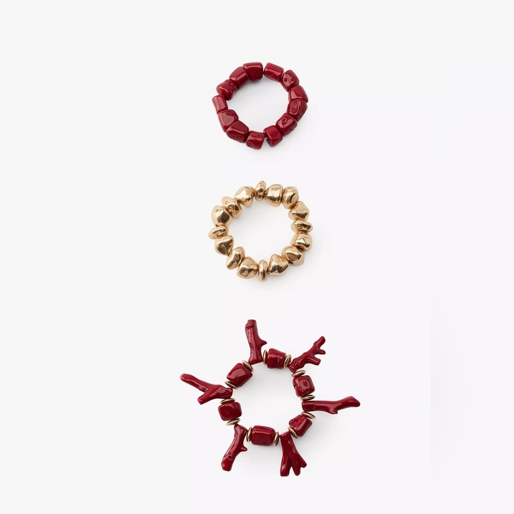 Zara Red and Gold Beaded Stretch Bracelet Set